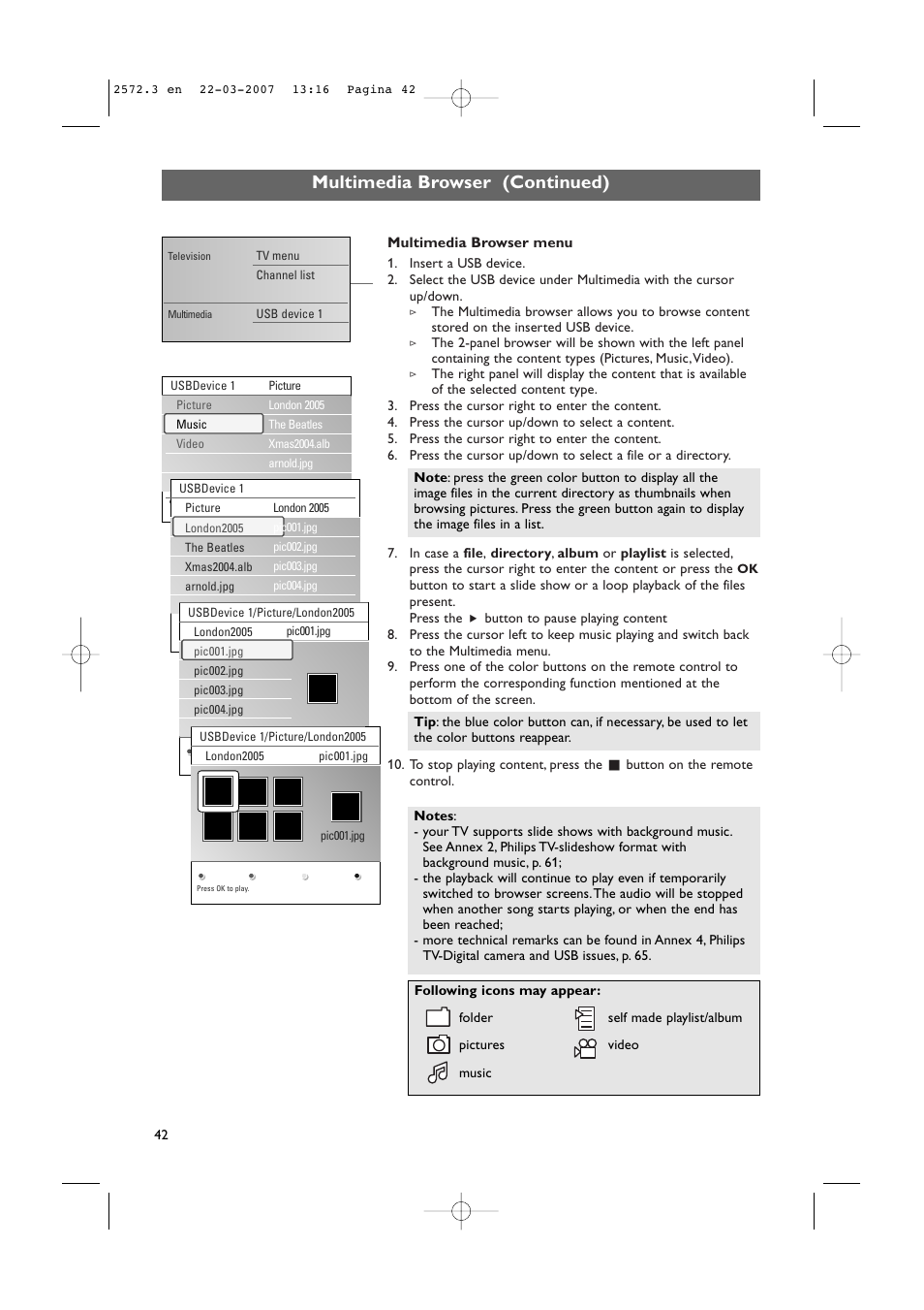 Multimedia browser (continued) | Philips 63PF9631D-37B User Manual | Page 44 / 70