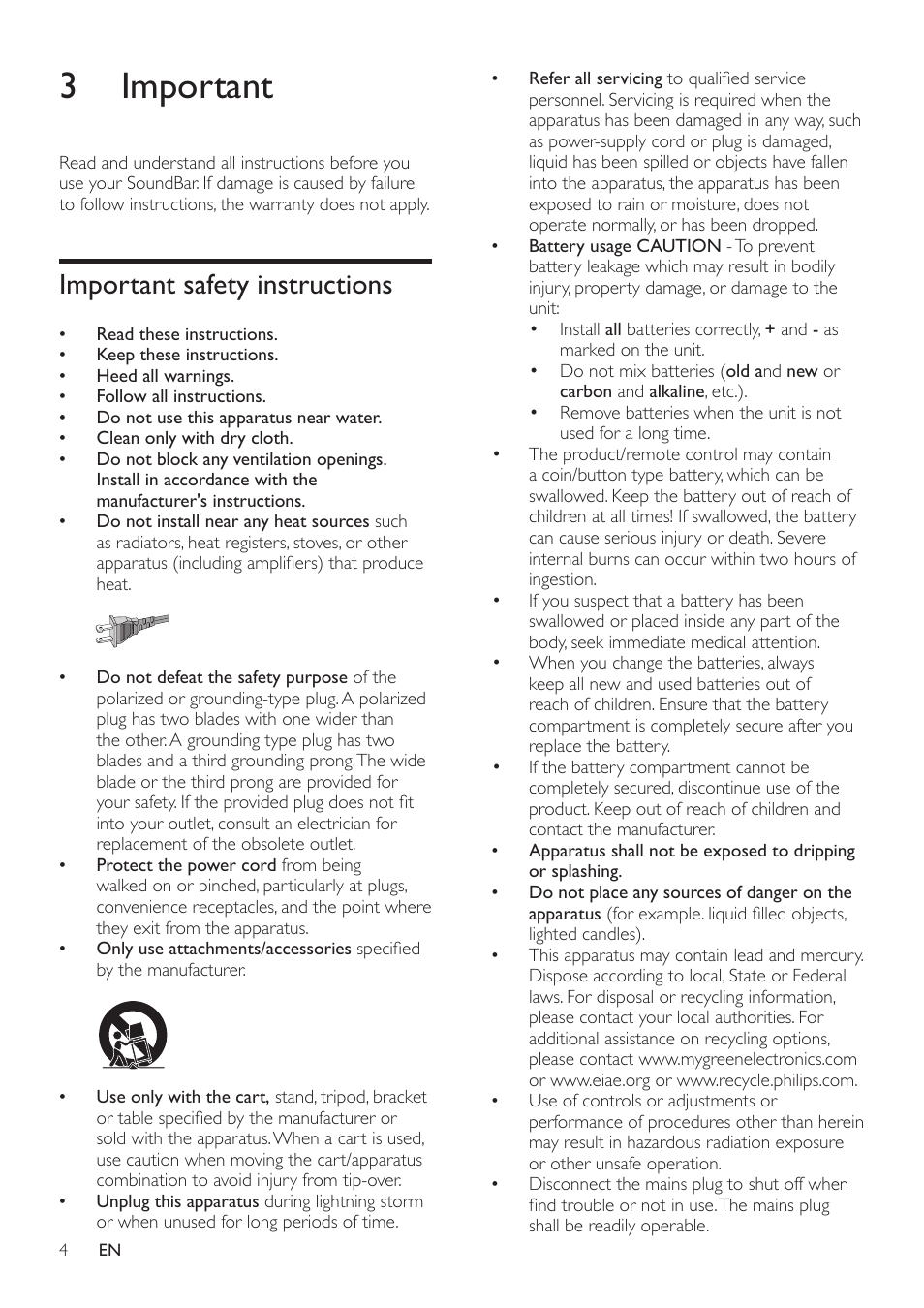 Trademarks, 3 important, Important safety instructions | Philips CSS2123B-F7 User Manual | Page 6 / 17
