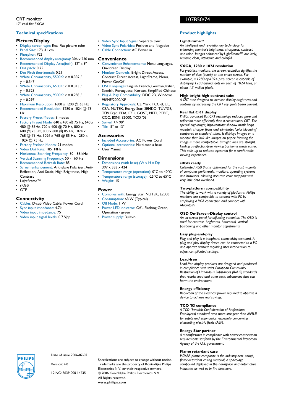 For preview purpose only | Philips 107B50-74 User Manual | Page 2 / 2