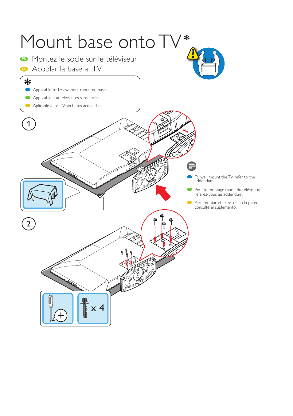 Mount base onto tv | Philips 46PFL3705D-F7 User Manual | Page 6 / 8