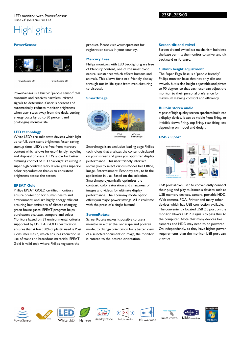 Highlights | Philips 235PL2ES-00 User Manual | Page 2 / 3