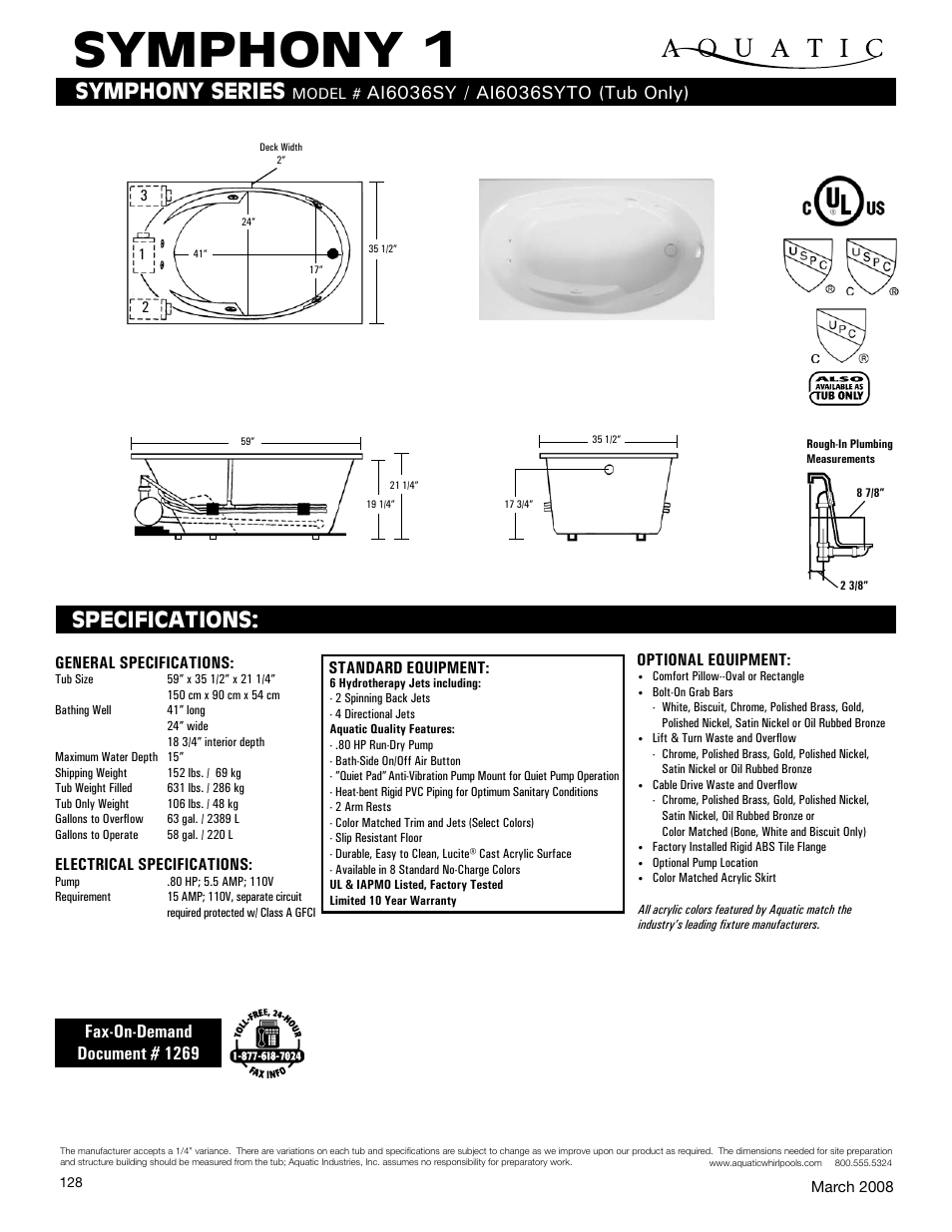 Aquatic AI6036SY User Manual | 1 page