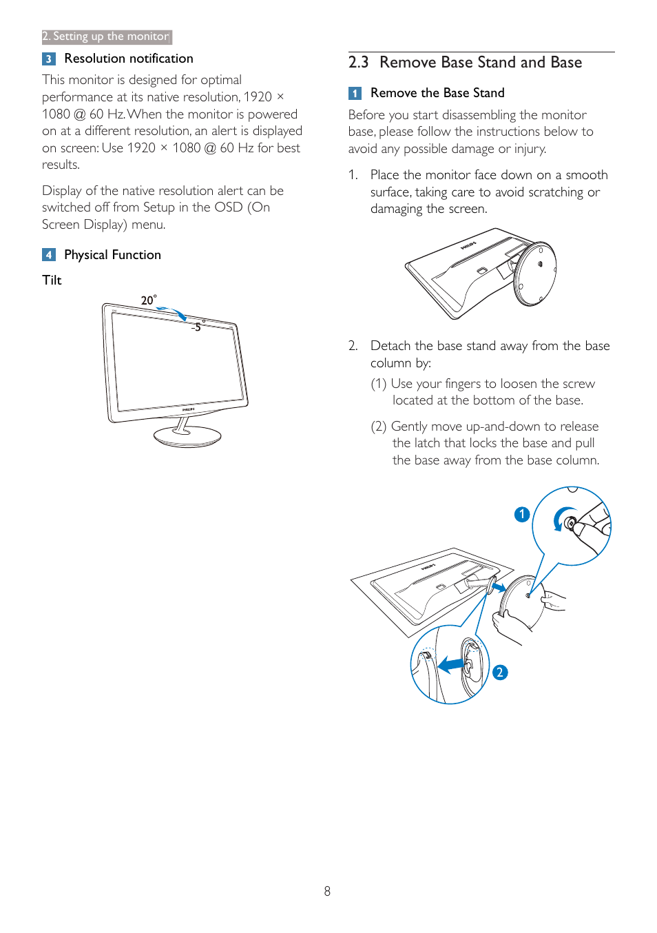 3 remove base stand and base | Philips 227E3LSU-27 User Manual | Page 10 / 41