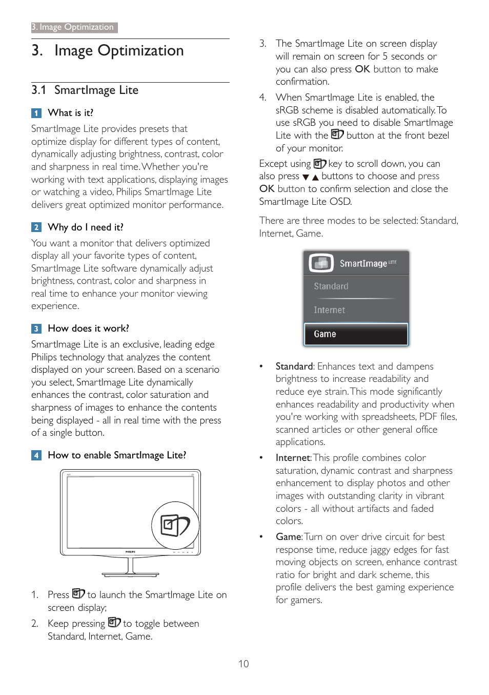 Image optimization, 1 smartimage lite | Philips 227E3LSU-27 User Manual | Page 12 / 41