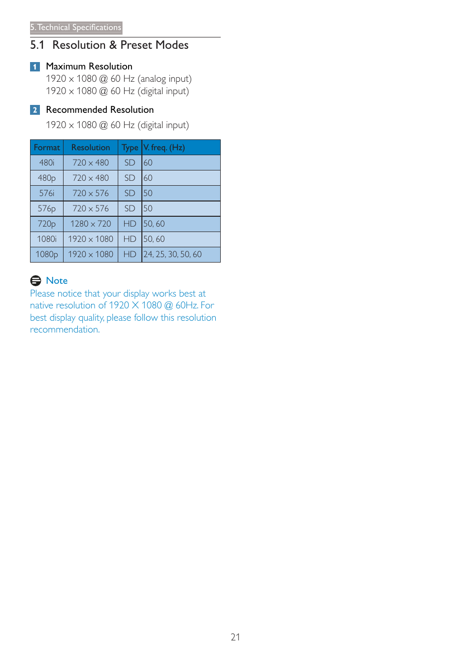 1 resolution & preset modes | Philips 227E3LSU-27 User Manual | Page 23 / 41