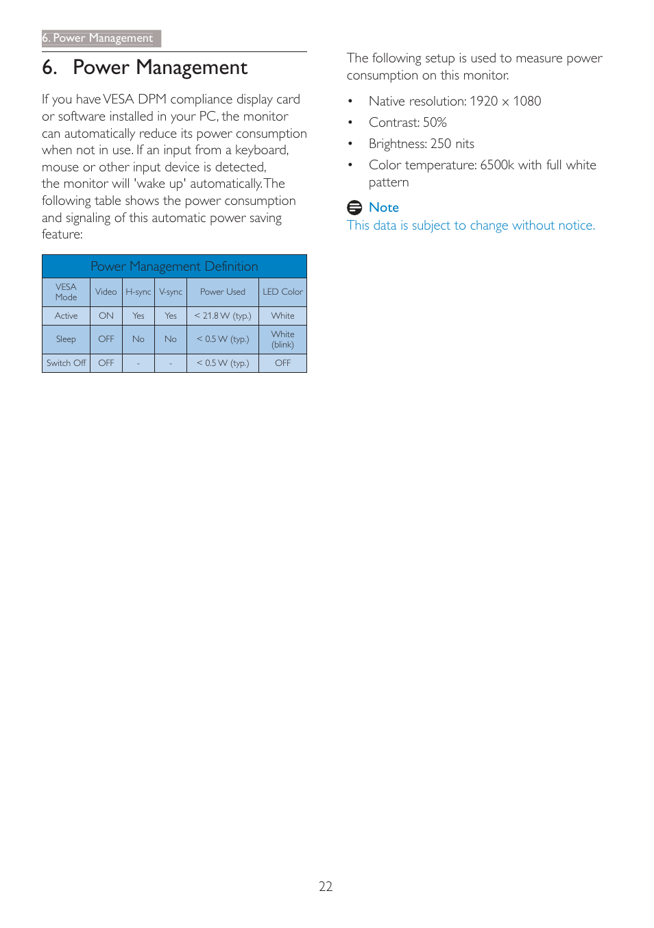 Power management | Philips 227E3LSU-27 User Manual | Page 24 / 41