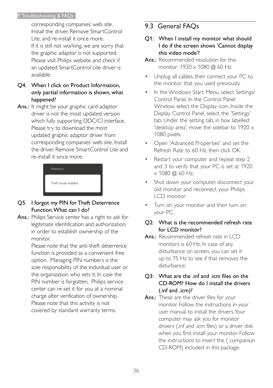 3 general faqs | Philips 227E3LSU-27 User Manual | Page 38 / 41