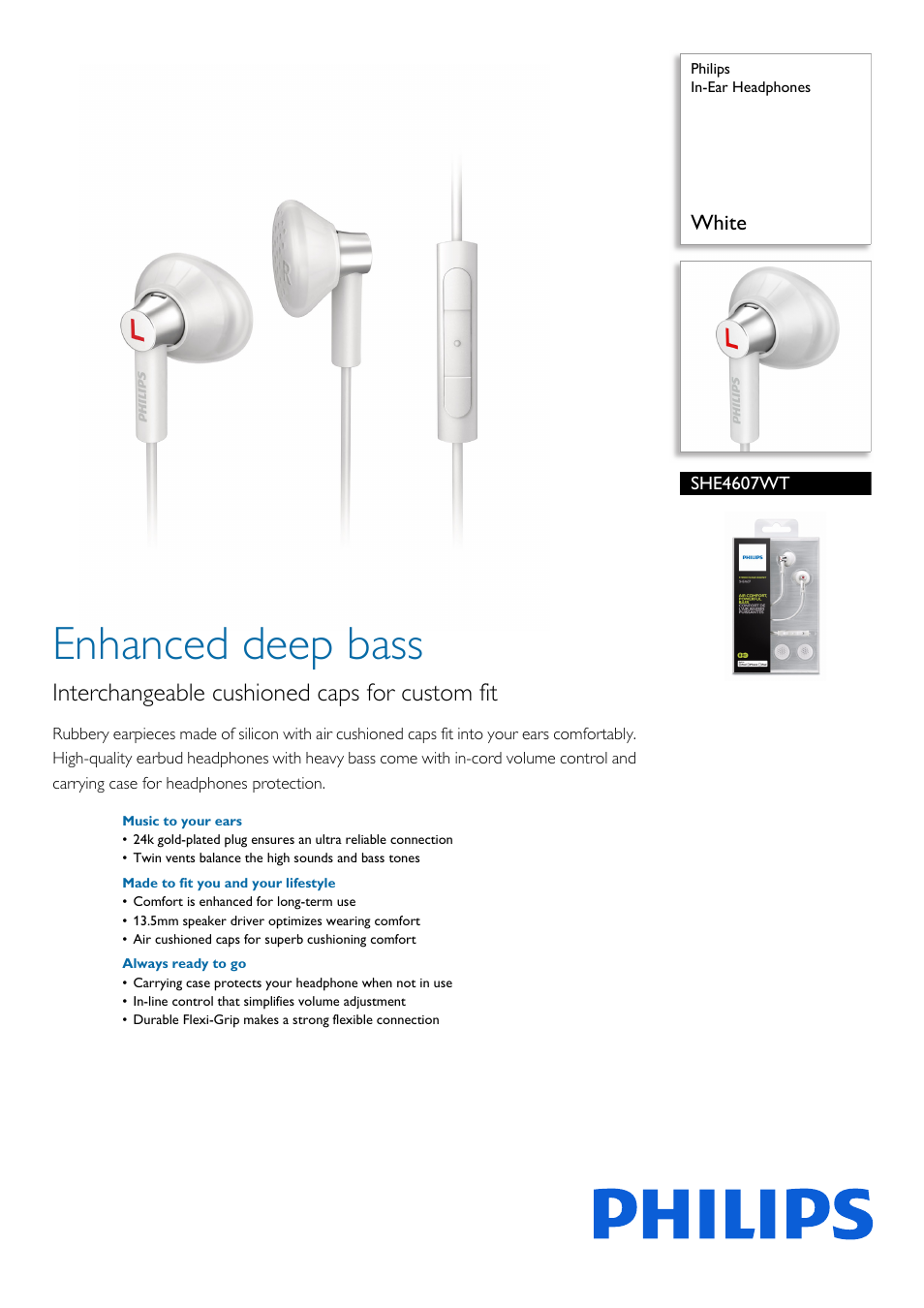 Philips SHE4607WT-00 User Manual | 2 pages