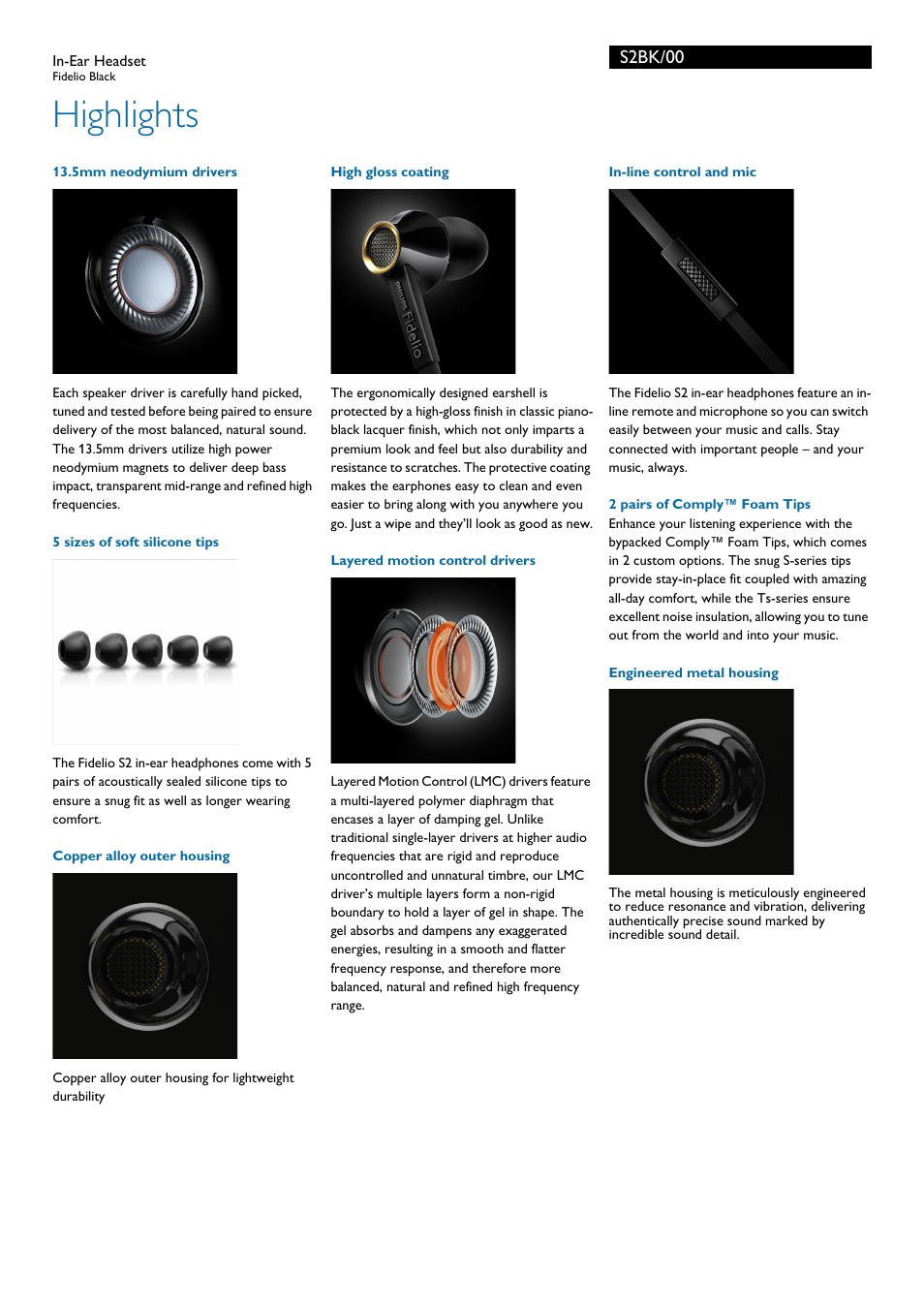 Highlights, S2bk/00 | Philips S2BK-00 User Manual | Page 2 / 3