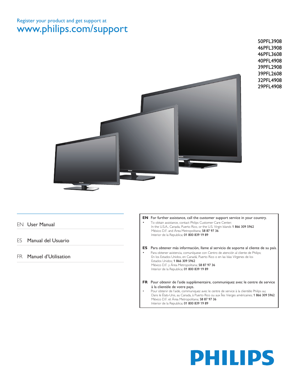 Philips 2000 series LED-LCD TV 39PFL2908 39" class-po User Manual | 56 pages