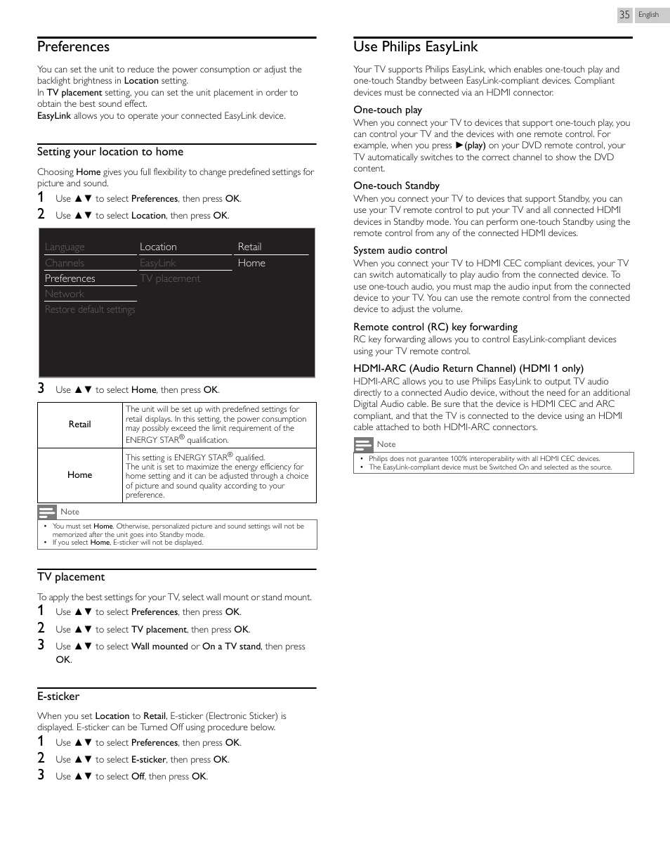 Preferences, Use philips easylink, P.35 | Philips 2000 series LED-LCD TV 39PFL2908 39" class-po User Manual | Page 35 / 56