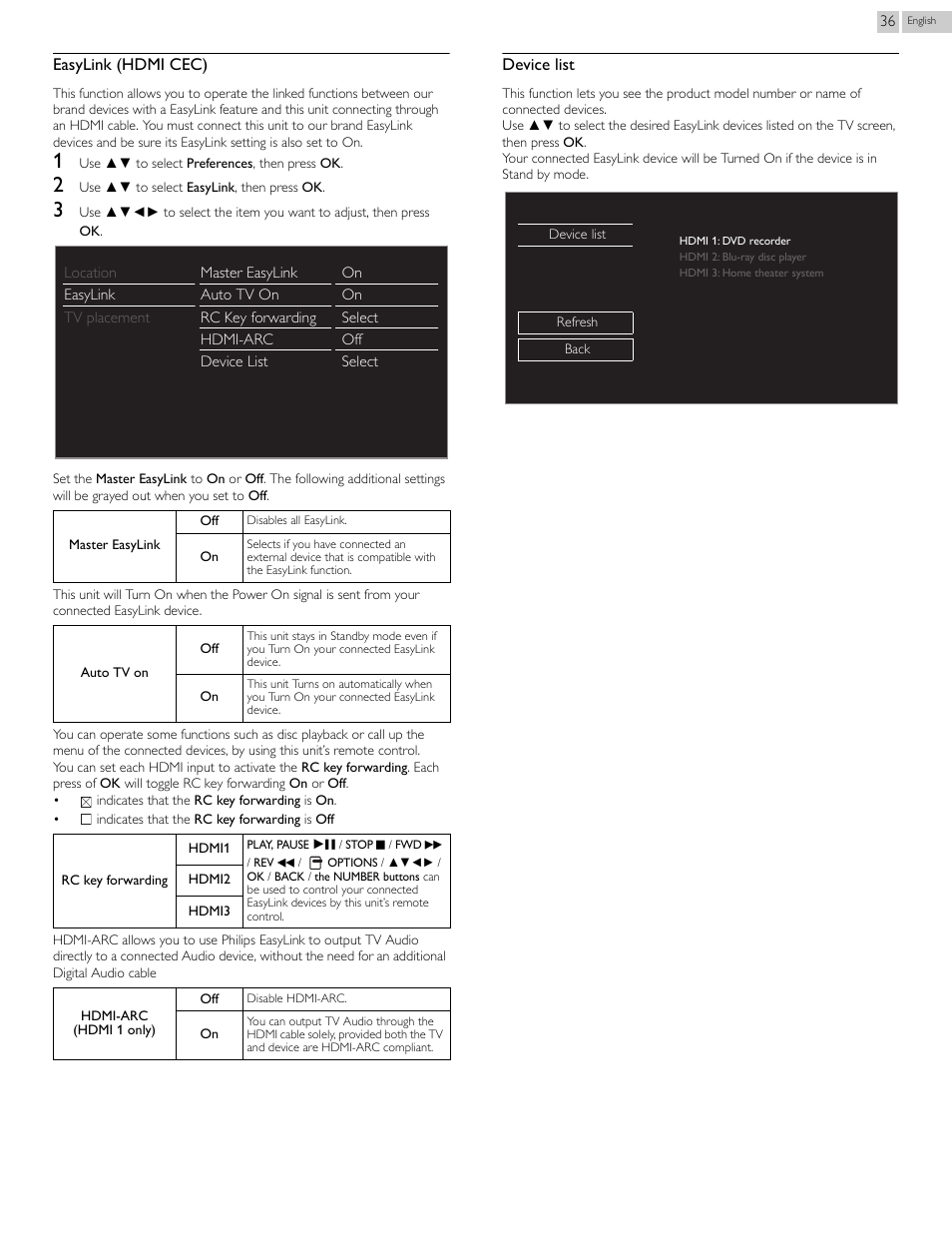 Easylink (hdmi cec), P.36 | Philips 2000 series LED-LCD TV 39PFL2908 39" class-po User Manual | Page 36 / 56