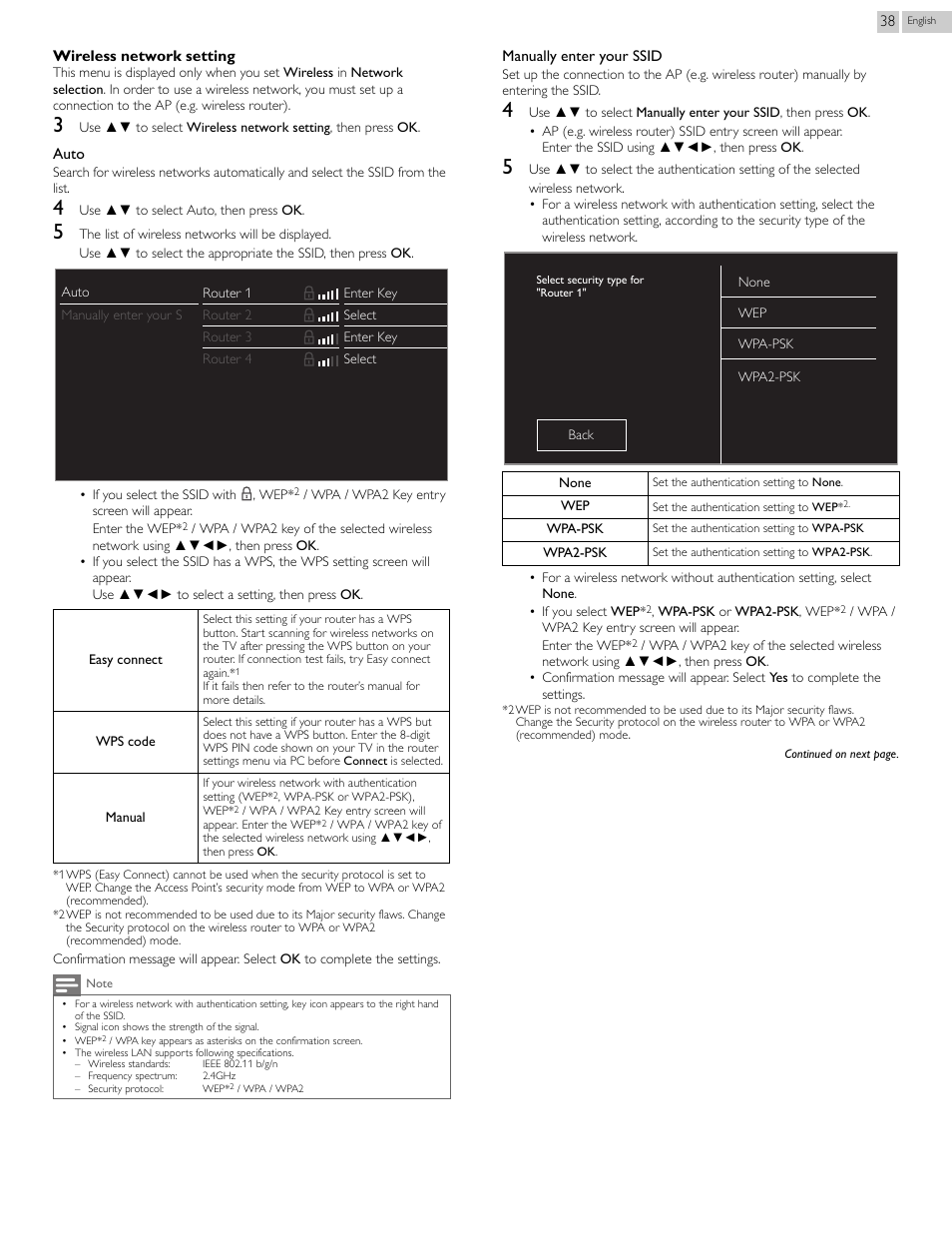 The list. wireless network, Setting, P.38 | Philips 2000 series LED-LCD TV 39PFL2908 39" class-po User Manual | Page 38 / 56