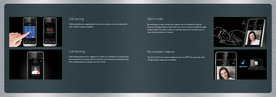 Silent mode, Personalized ringtone, Call barring | Call blocking | Philips SE8881B-23 User Manual | Page 5 / 9