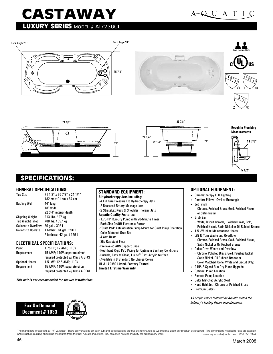 Aquatic Visit Links AI7236Cl User Manual | 1 page