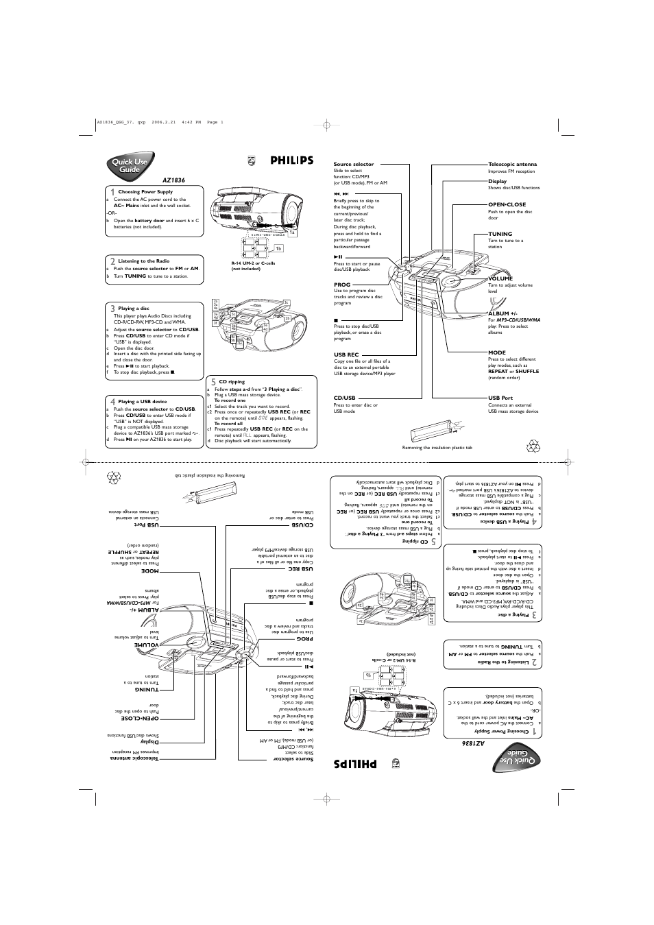 Philips AZ1836-37 User Manual | 1 page