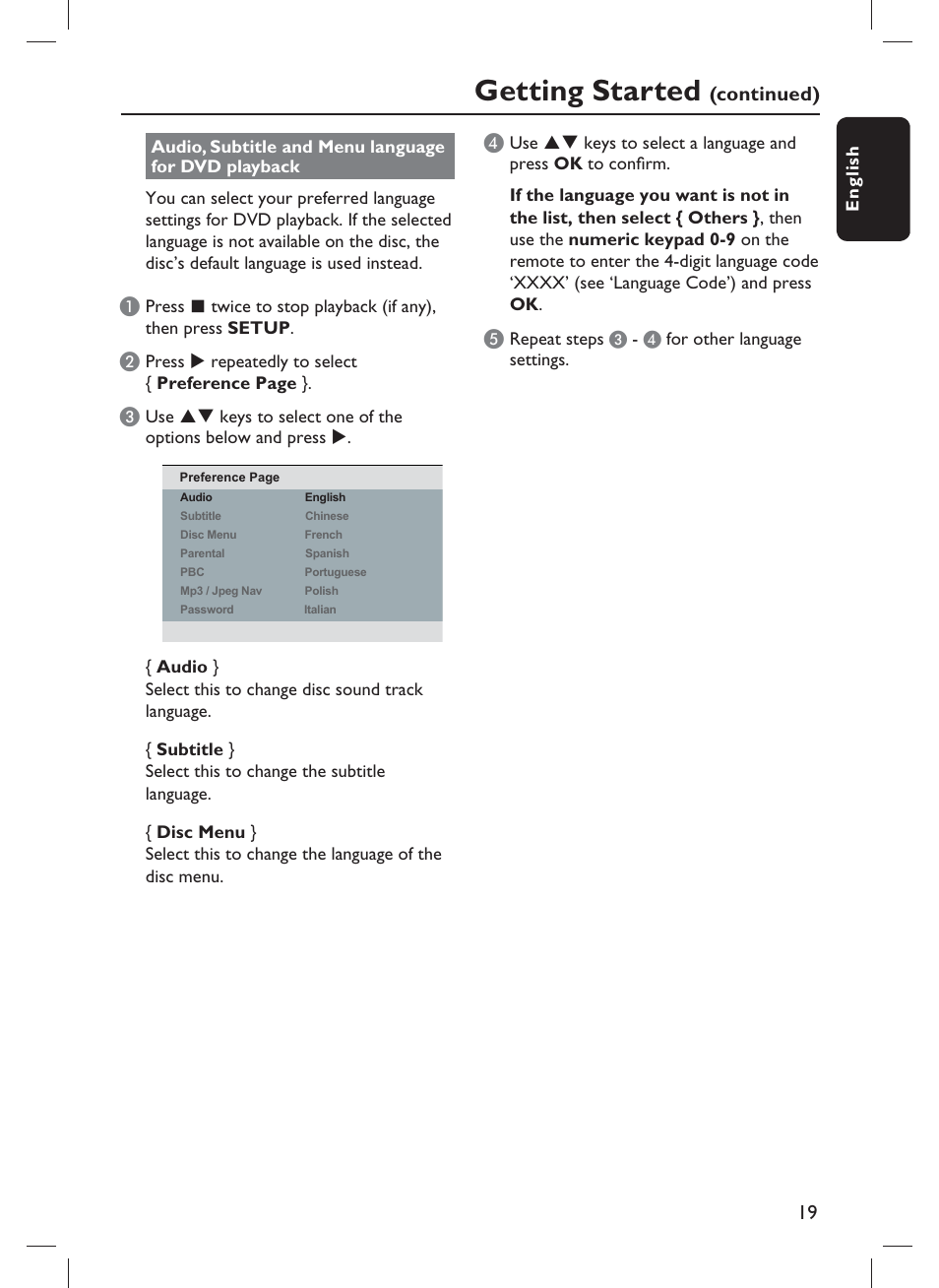 Getting started | Philips DVP3980-F7 User Manual | Page 19 / 53