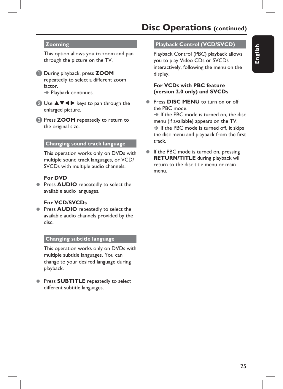 Disc operations | Philips DVP3980-F7 User Manual | Page 25 / 53