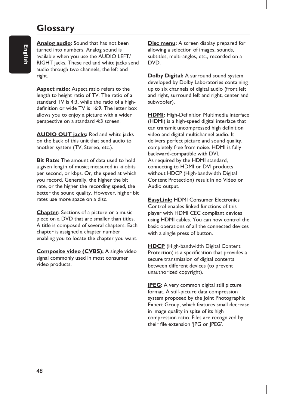 Glossary | Philips DVP3980-F7 User Manual | Page 48 / 53