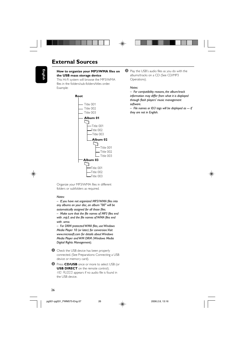 External sources | Philips FWM575-37B User Manual | Page 26 / 32