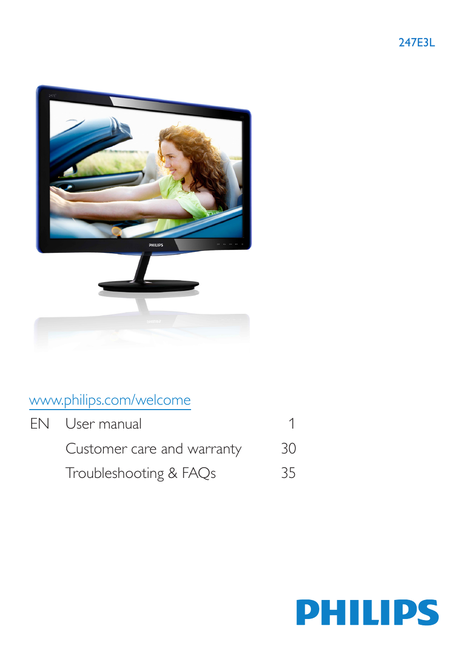 Philips LED monitor 247E3LPHSU E-line 23.6" - 59.9 cm with PowerSensor User Manual | 42 pages