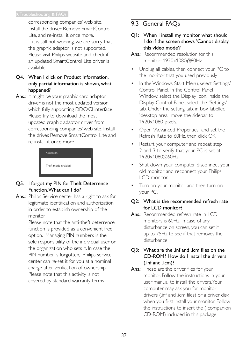 3 general faqs | Philips LED monitor 247E3LPHSU E-line 23.6" - 59.9 cm with PowerSensor User Manual | Page 39 / 42