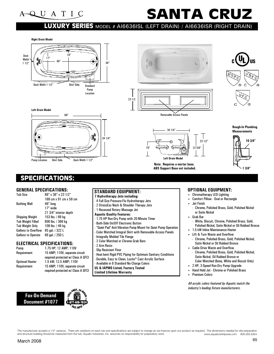 Aquatic AI6636ISL User Manual | 1 page