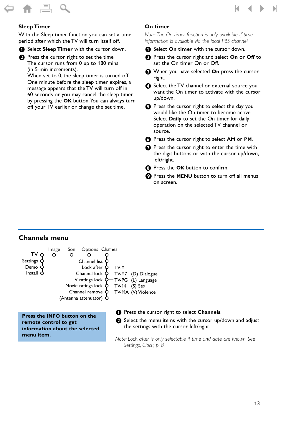 Channels menu | Philips widescreen flat TV 50PF9956 127 cm 50" plasma Progressive Scan User Manual | Page 17 / 36