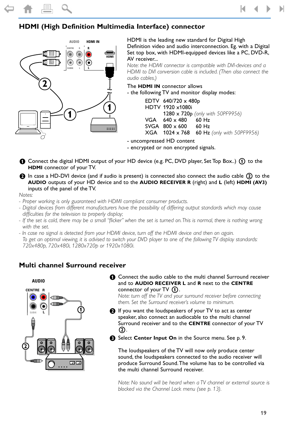 Hdmi (high definition multim, Multi channel surround receiver | Philips widescreen flat TV 50PF9956 127 cm 50" plasma Progressive Scan User Manual | Page 23 / 36