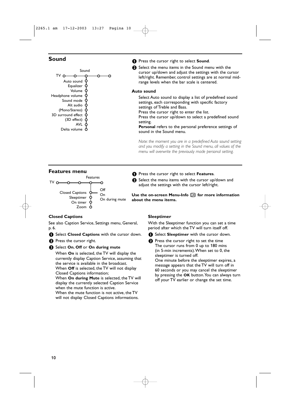 Sound, Features menu | Philips 42PF9936-37B User Manual | Page 14 / 34