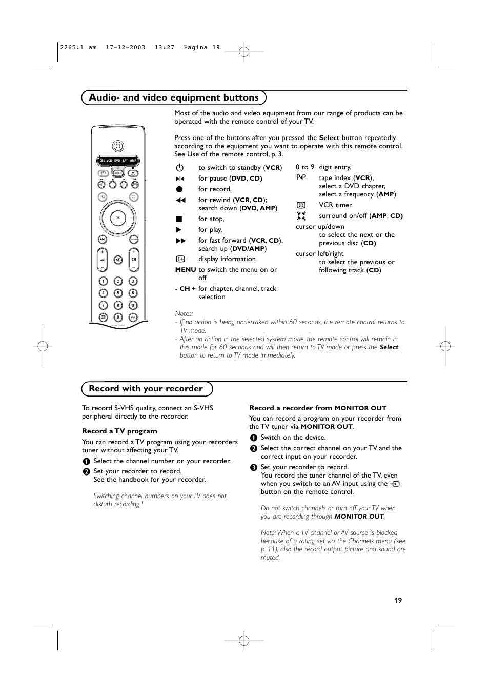 Audio- and video equipment buttons, Record with your recorder | Philips 42PF9936-37B User Manual | Page 23 / 34