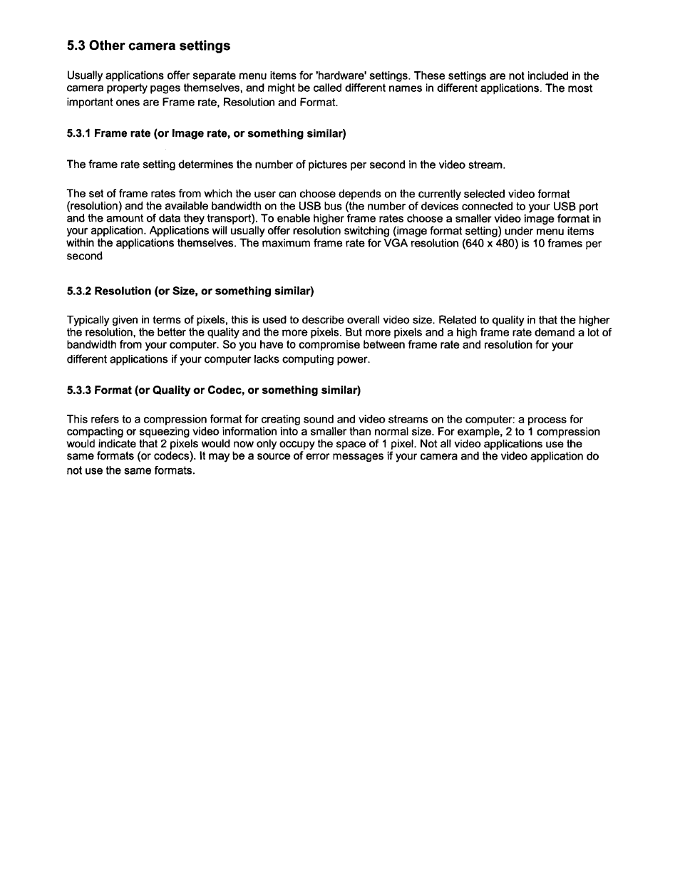 1 frame rate (or image rate, or something similar), 2 resolution (or size, or something similar), 3 other camera settings | Philips PCVC665K User Manual | Page 11 / 25