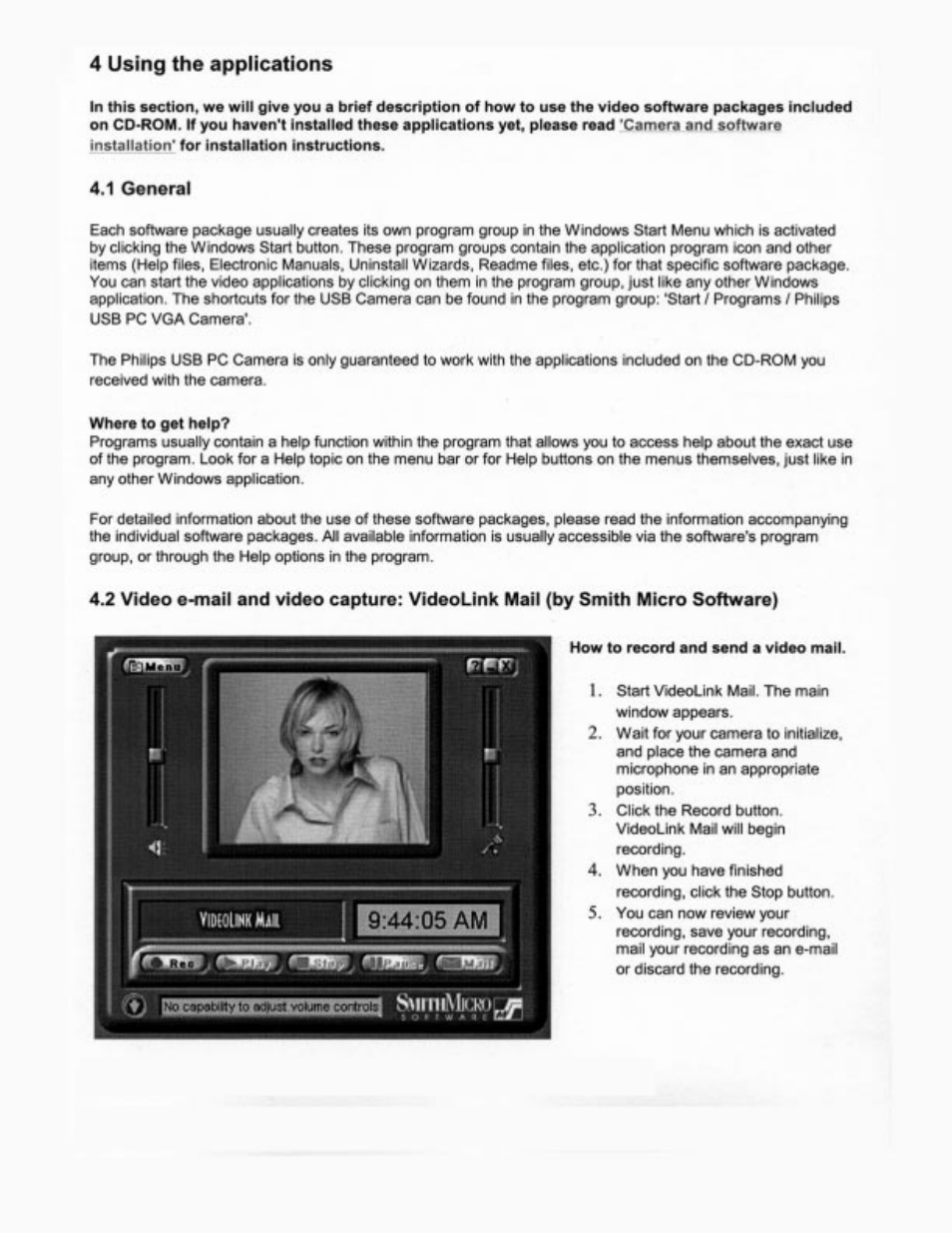 4 usïhg the applications | Philips PCVC665K User Manual | Page 6 / 25