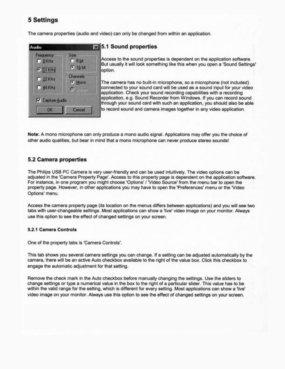 5 settings | Philips PCVC665K User Manual | Page 8 / 25