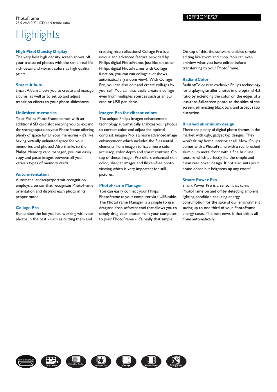 Highlights | Philips 10FF3CME-27 User Manual | Page 2 / 3