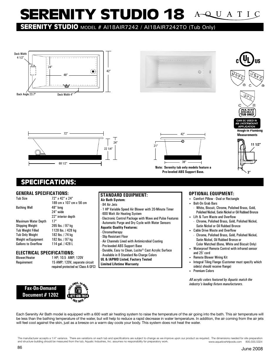 Aquatic AI18AIR7242 User Manual | 1 page