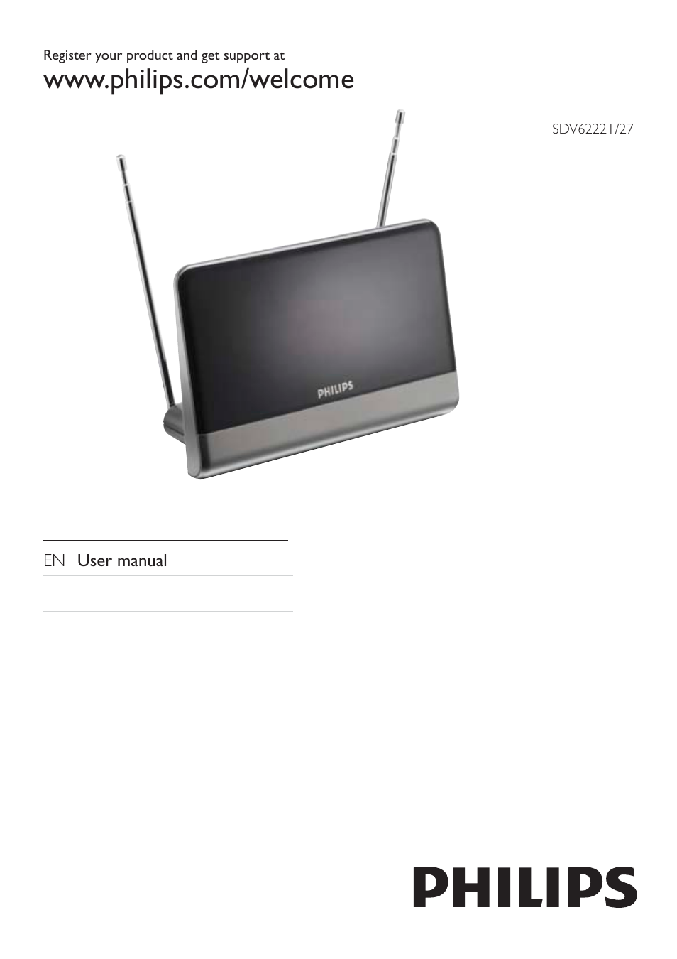 Philips Digital TV antenna SDV6222T Indoor 20 dB amplified HDTV-UHF-VHF User Manual | 10 pages