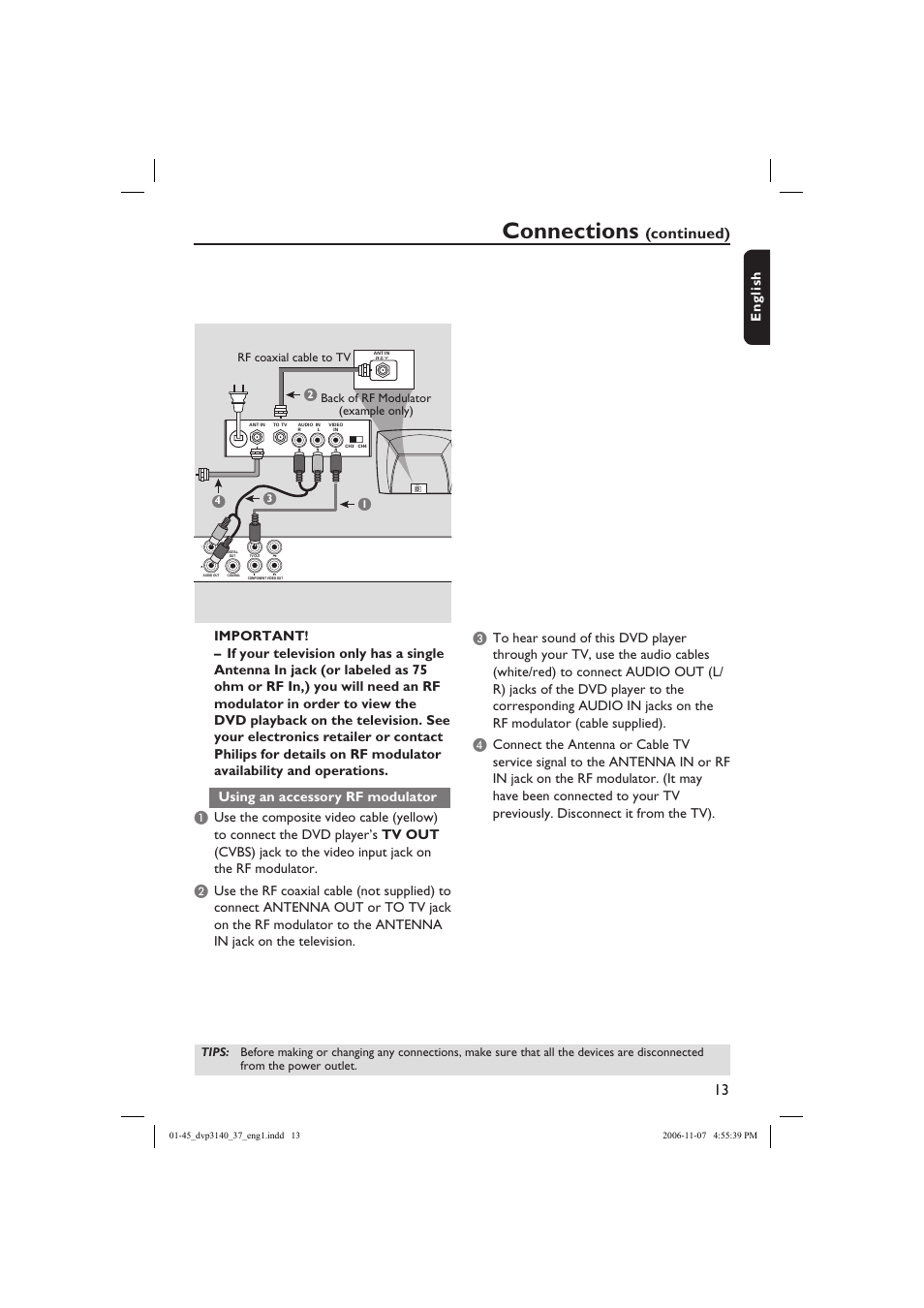Connections, Continued) | Philips DVP3140-37 User Manual | Page 13 / 45