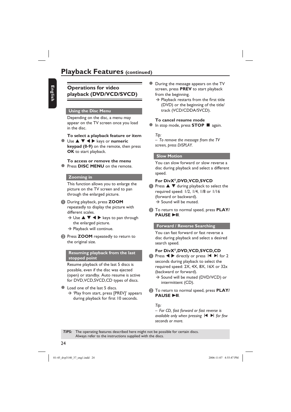 Playback features | Philips DVP3140-37 User Manual | Page 24 / 45