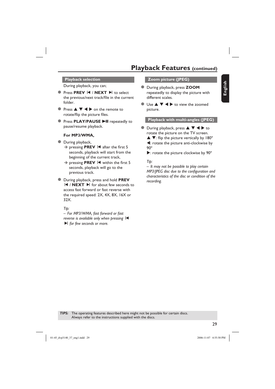 Playback features | Philips DVP3140-37 User Manual | Page 29 / 45