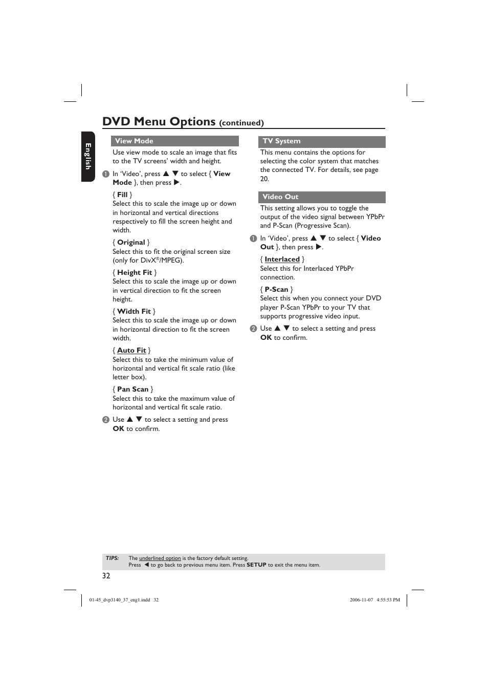 Dvd menu options | Philips DVP3140-37 User Manual | Page 32 / 45