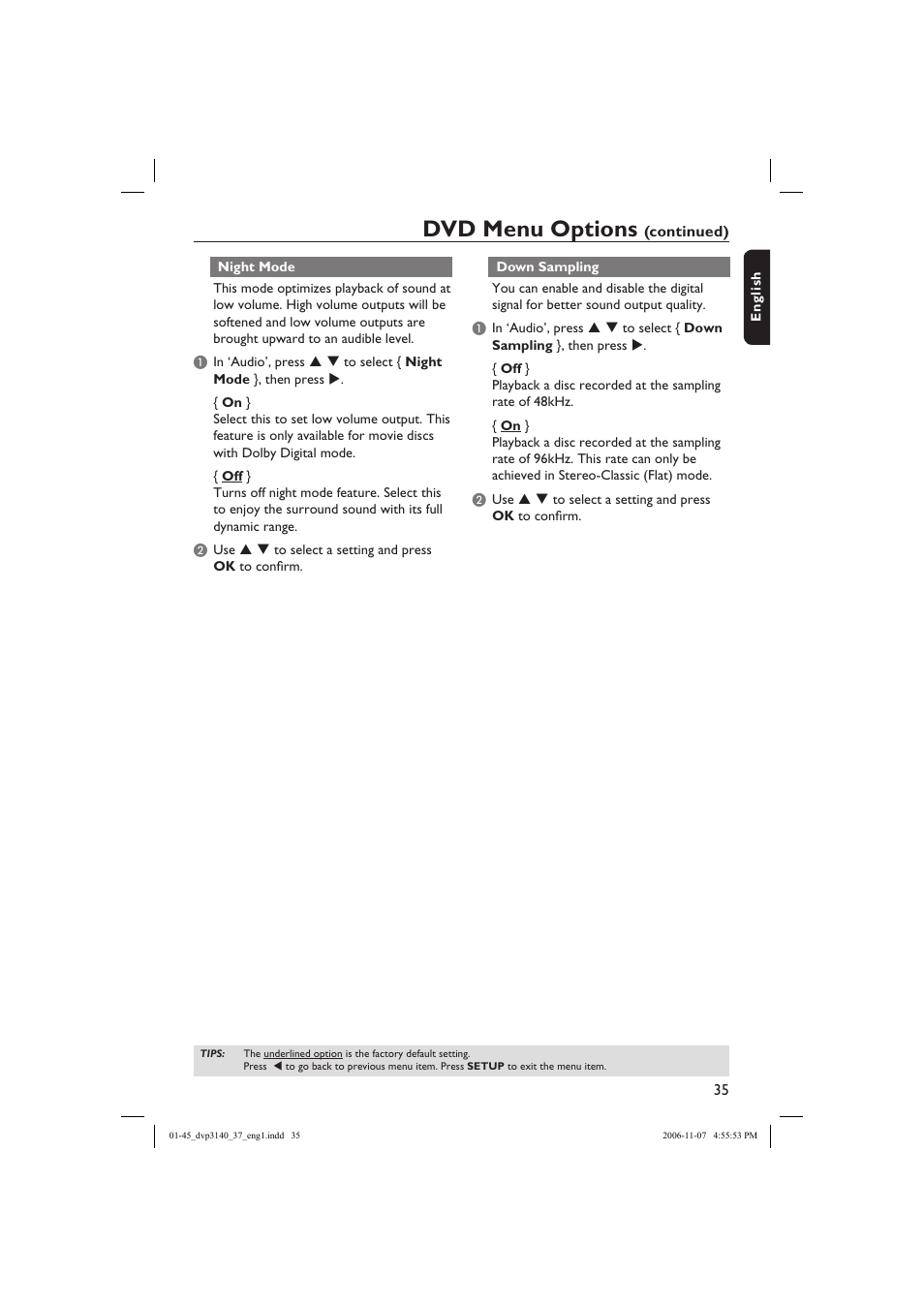 Dvd menu options | Philips DVP3140-37 User Manual | Page 35 / 45