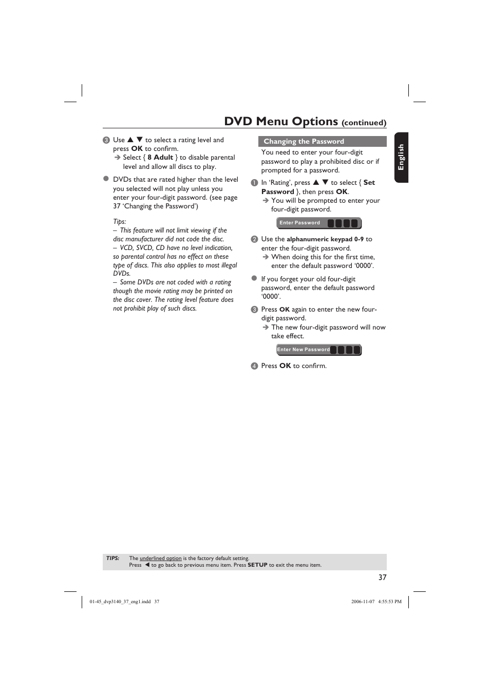 Dvd menu options | Philips DVP3140-37 User Manual | Page 37 / 45