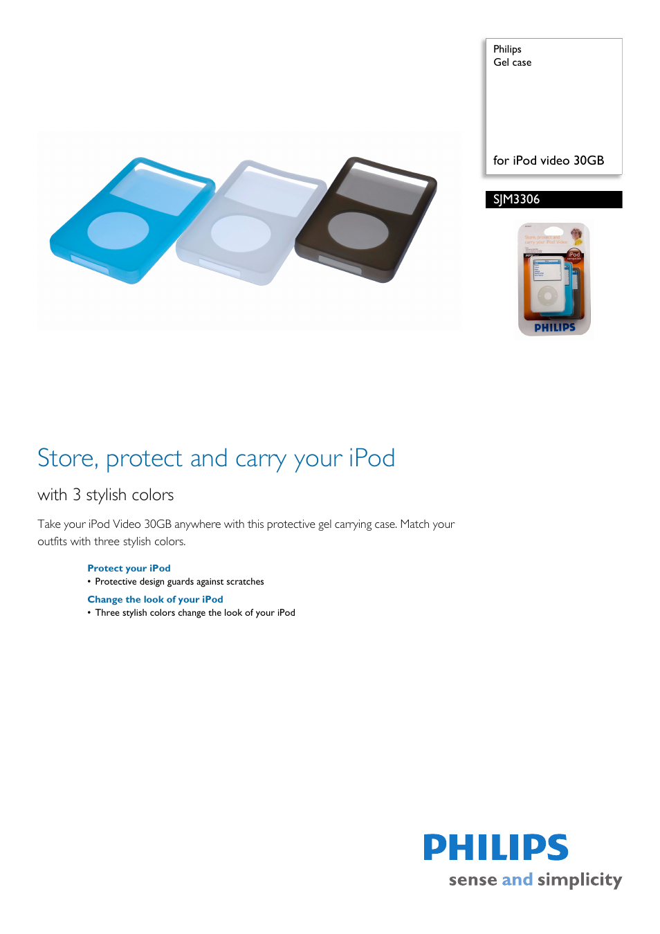 Philips Gel case SJM3306 for iPod video 30GB User Manual | 2 pages