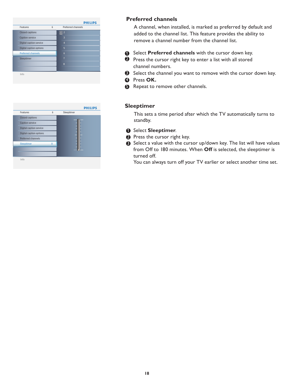 Preferred channels, Sleeptimer | Philips 19PFL5622D-37 User Manual | Page 25 / 54