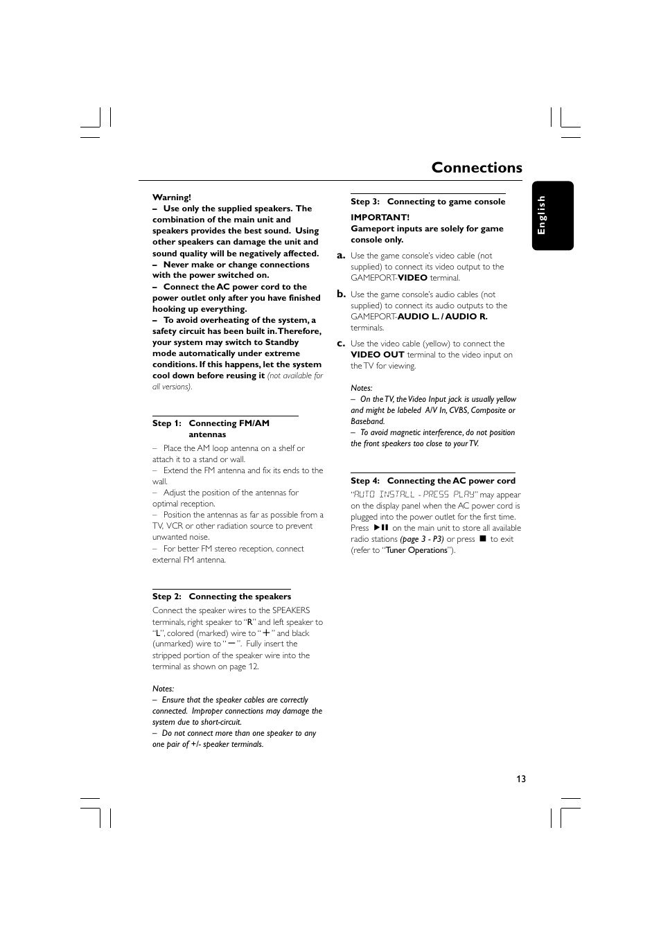 Connections | Philips MP3 Mini Hi-Fi System User Manual | Page 13 / 26