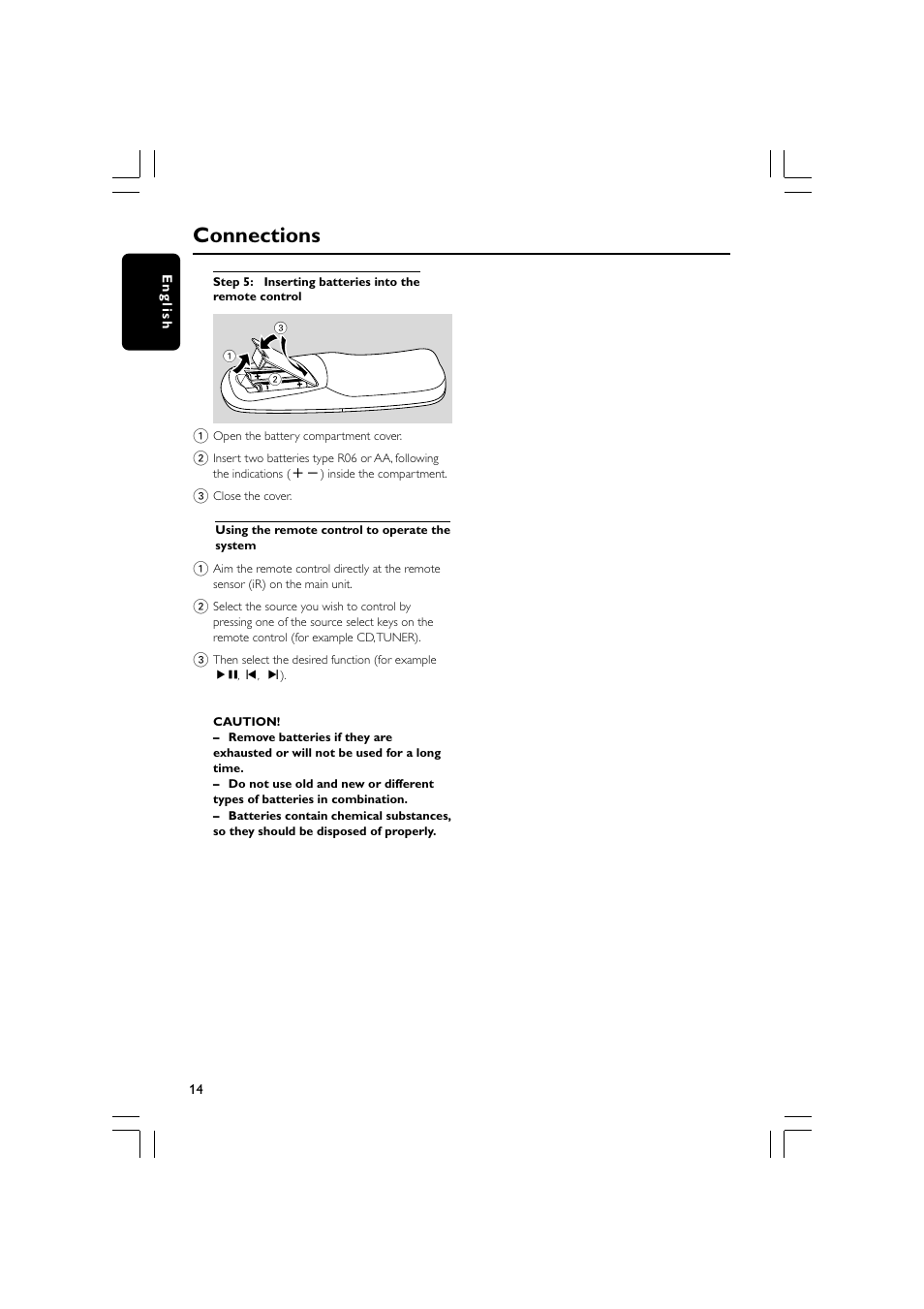 Connections | Philips MP3 Mini Hi-Fi System User Manual | Page 14 / 26