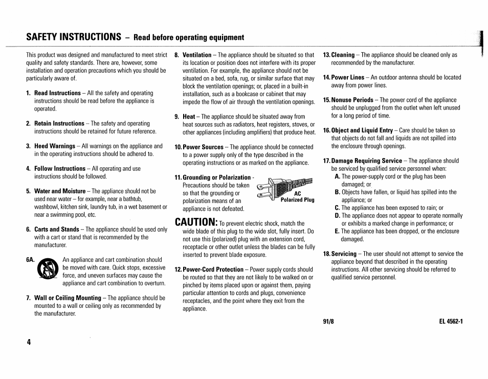 Safety instructions, Caution, Read before operating equipment | Philips MC165C-37 User Manual | Page 4 / 40