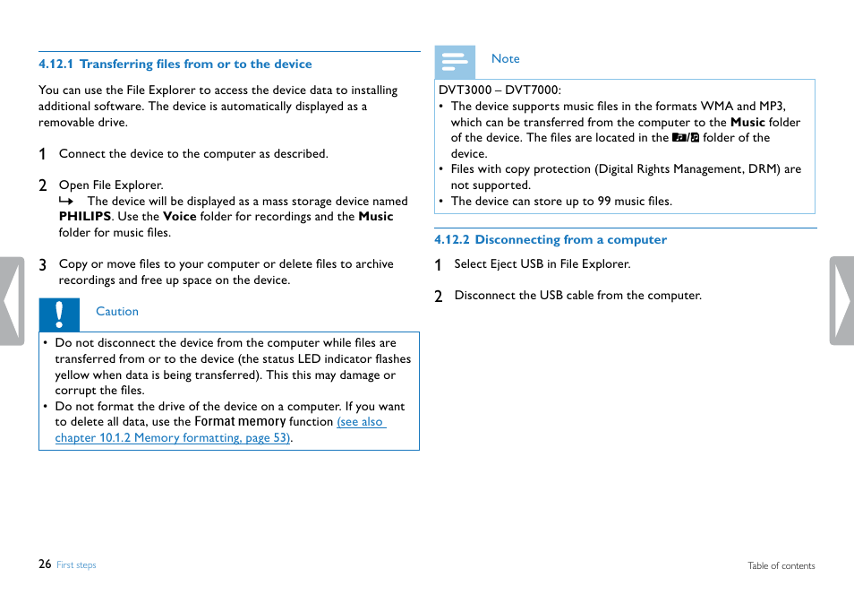 1 transferring files from or to the device, 2 disconnecting from a computer, See also | Philips DVT5500-00 User Manual | Page 26 / 60
