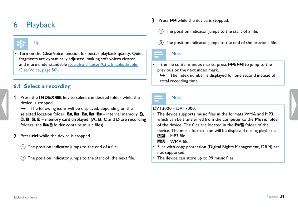 6 playback, 1 select a recording | Philips DVT5500-00 User Manual | Page 31 / 60
